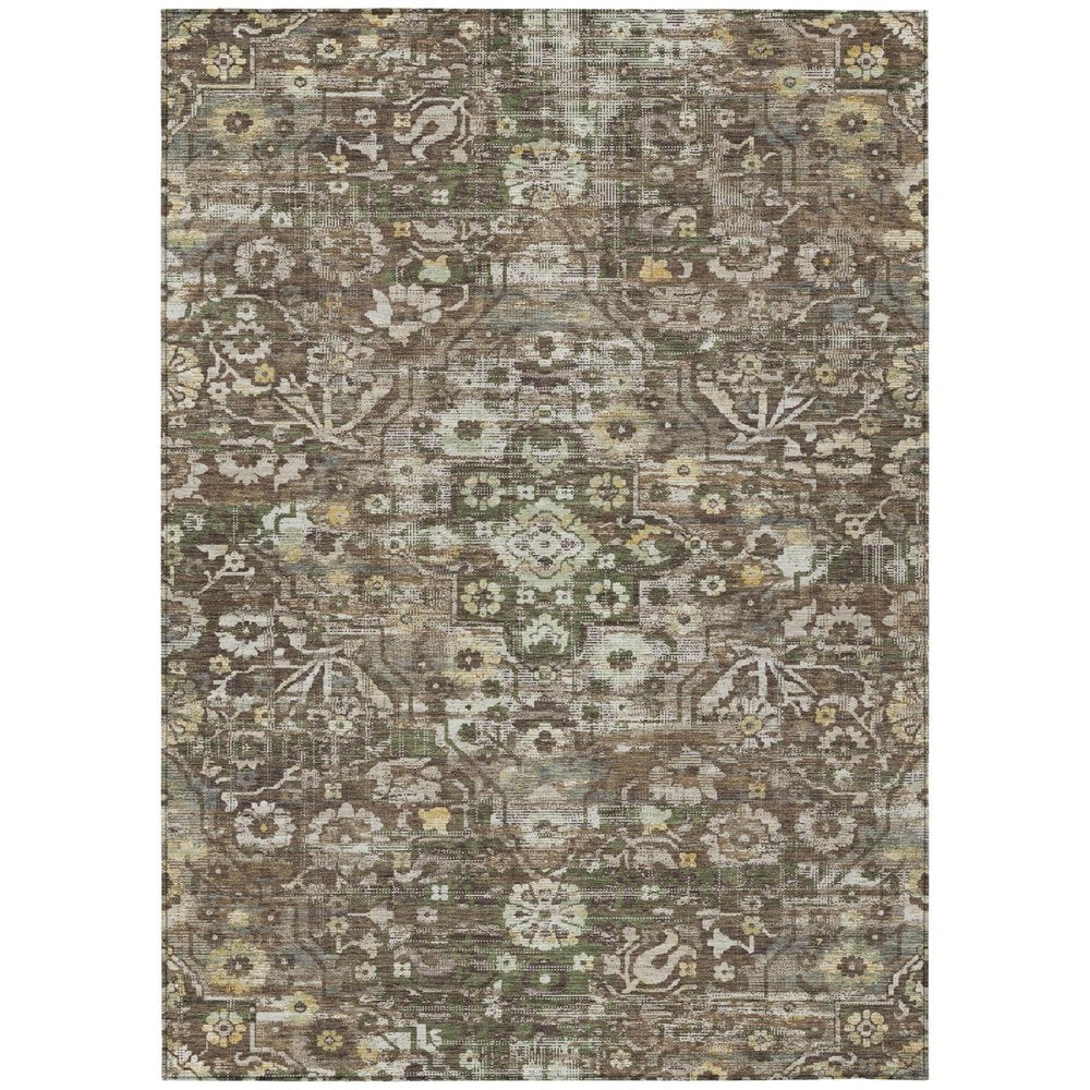 3' X 5' Chocolate And Brown Floral Medallion Washable Indoor Outdoor Area Rug — view 1