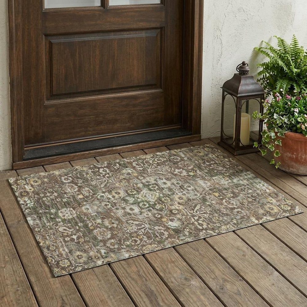 3' X 5' Chocolate And Brown Floral Medallion Washable Indoor Outdoor Area Rug — view 5