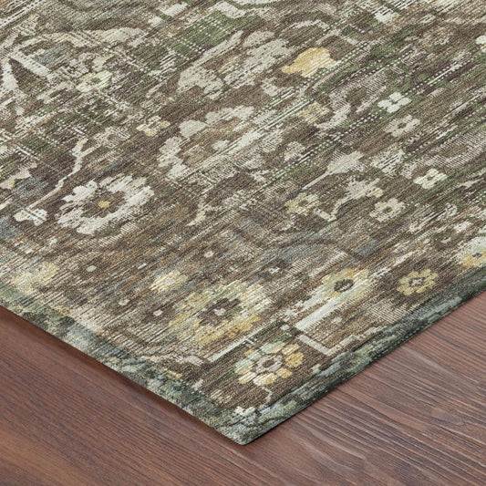 5' X 8' Chocolate And Brown Floral Medallion Washable Indoor Outdoor Area Rug