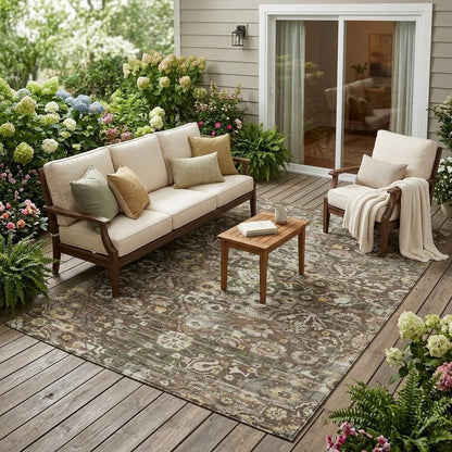 5' X 8' Chocolate And Brown Floral Medallion Washable Indoor Outdoor Area Rug HomeRoots