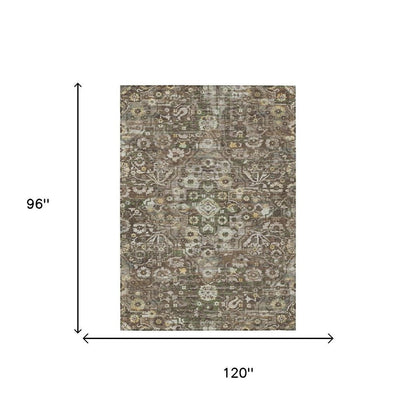 8' X 10' Chocolate And Brown Floral Medallion Washable Indoor Outdoor Area Rug HomeRoots