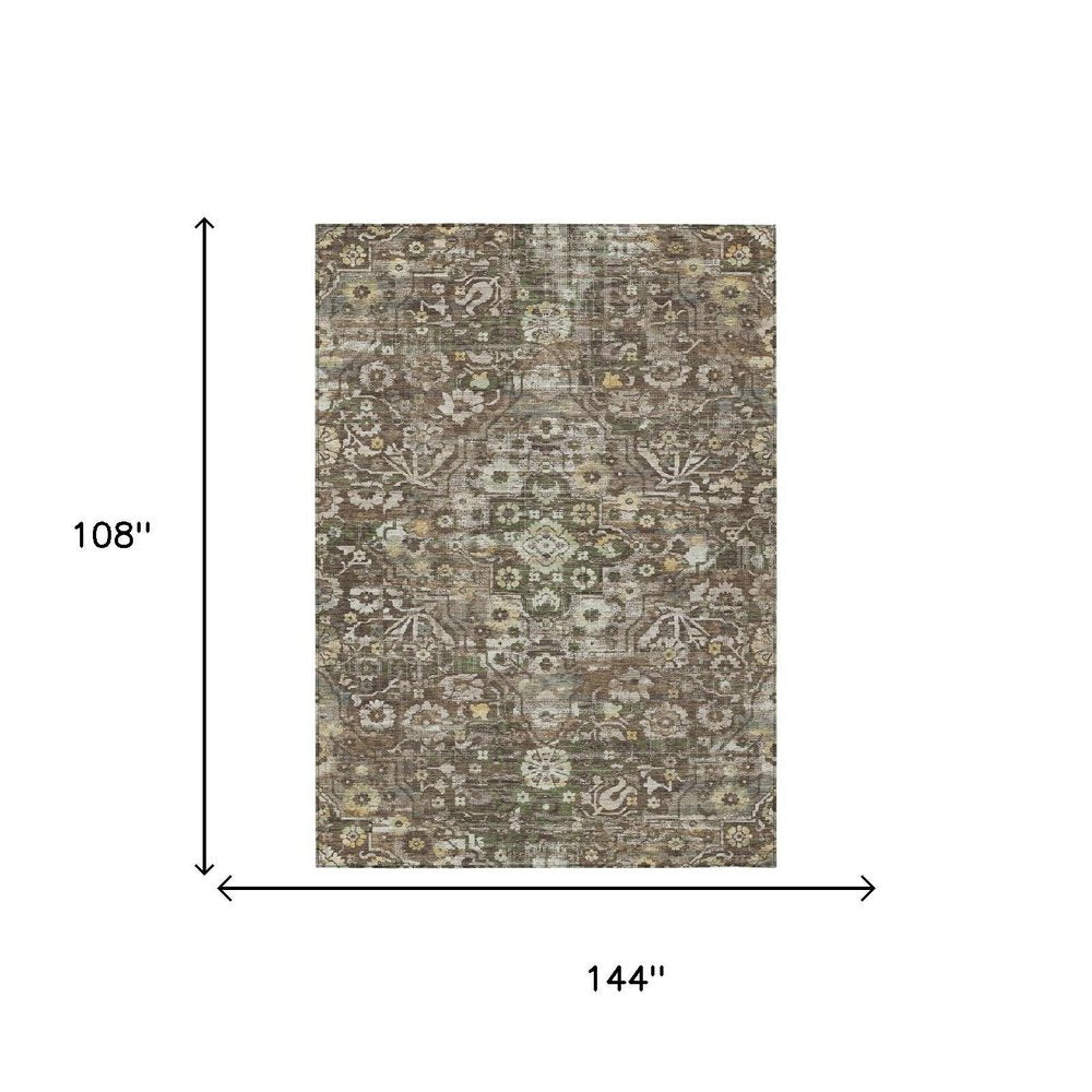 9' X 12' Chocolate And Brown Floral Medallion Washable Indoor Outdoor Area Rug HomeRoots
