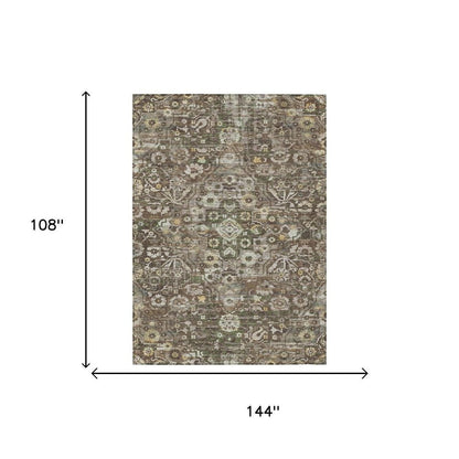 9' X 12' Chocolate And Brown Floral Medallion Washable Indoor Outdoor Area Rug HomeRoots