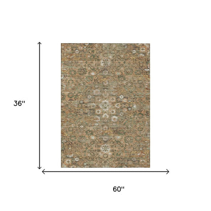 3' X 5' Copper And Orange Floral Medallion Washable Indoor Outdoor Area Rug HomeRoots