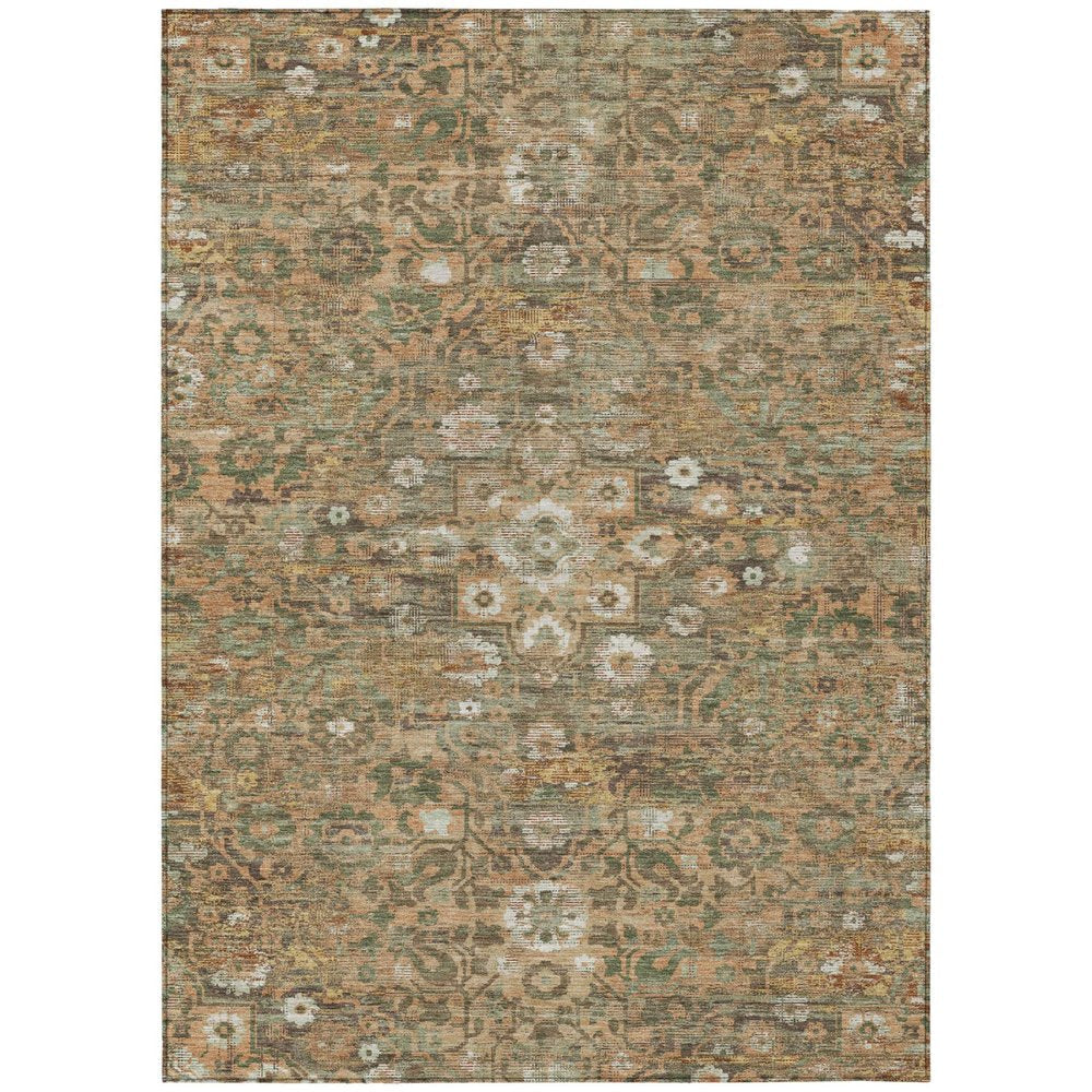 3' X 5' Copper And Orange Floral Medallion Washable Indoor Outdoor Area Rug HomeRoots