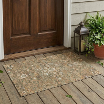 3' X 5' Copper And Orange Floral Medallion Washable Indoor Outdoor Area Rug HomeRoots