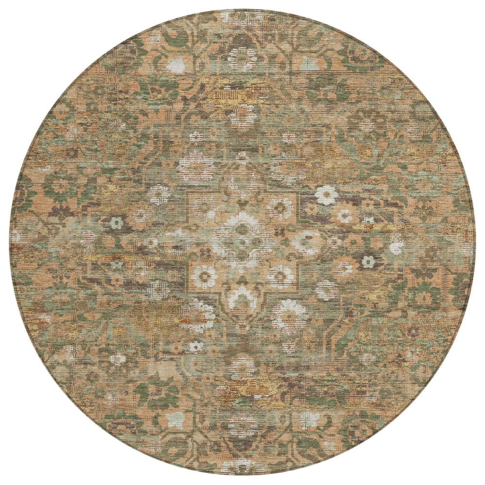8' Copper And Orange Round Floral Medallion Washable Indoor Outdoor Area Rug HomeRoots