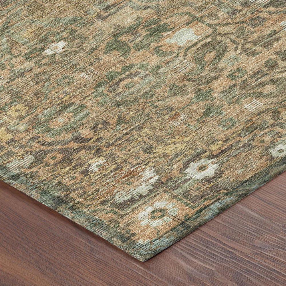 8' Copper And Orange Round Floral Medallion Washable Indoor Outdoor Area Rug — view 2