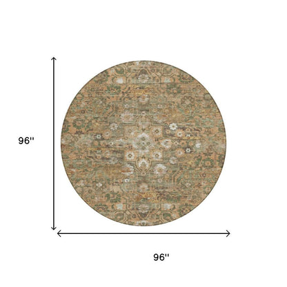 8' Copper And Orange Round Floral Medallion Washable Indoor Outdoor Area Rug HomeRoots