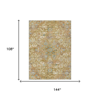 9' X 12' Gold And Copper Floral Medallion Washable Indoor Outdoor Area Rug HomeRoots