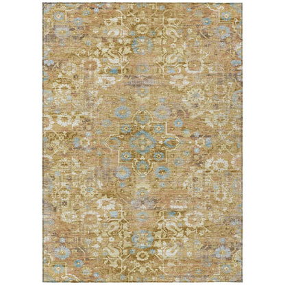 9' X 12' Gold And Copper Floral Medallion Washable Indoor Outdoor Area Rug HomeRoots