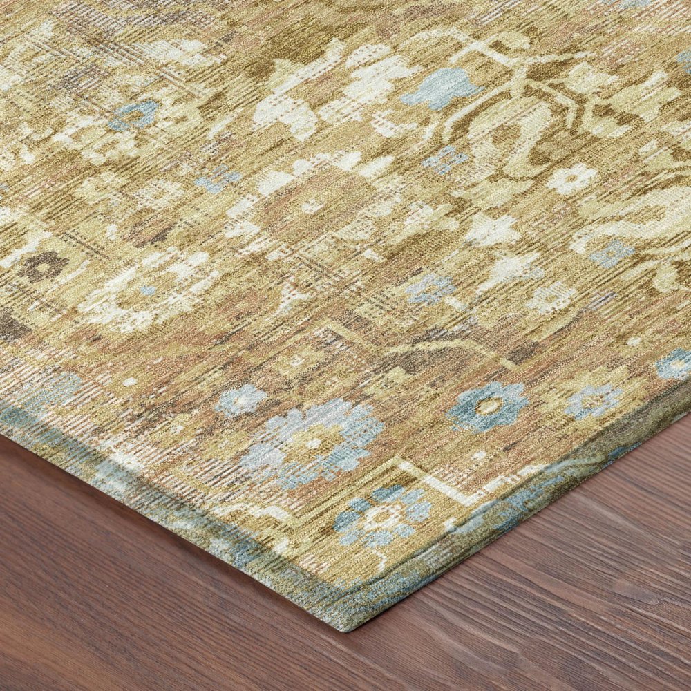 9' X 12' Gold And Copper Floral Medallion Washable Indoor Outdoor Area Rug — view 2