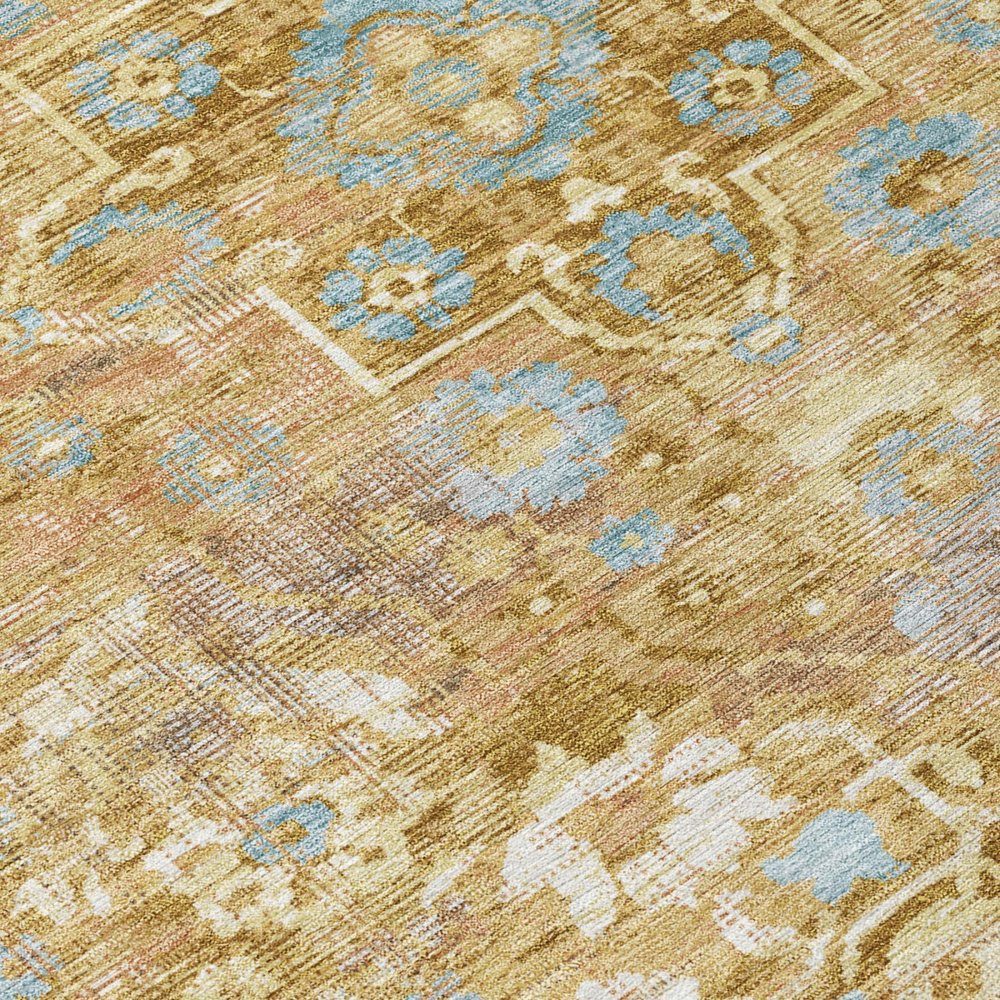 9' X 12' Gold And Copper Floral Medallion Washable Indoor Outdoor Area Rug HomeRoots