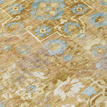 9' X 12' Gold And Copper Floral Medallion Washable Indoor Outdoor Area Rug HomeRoots