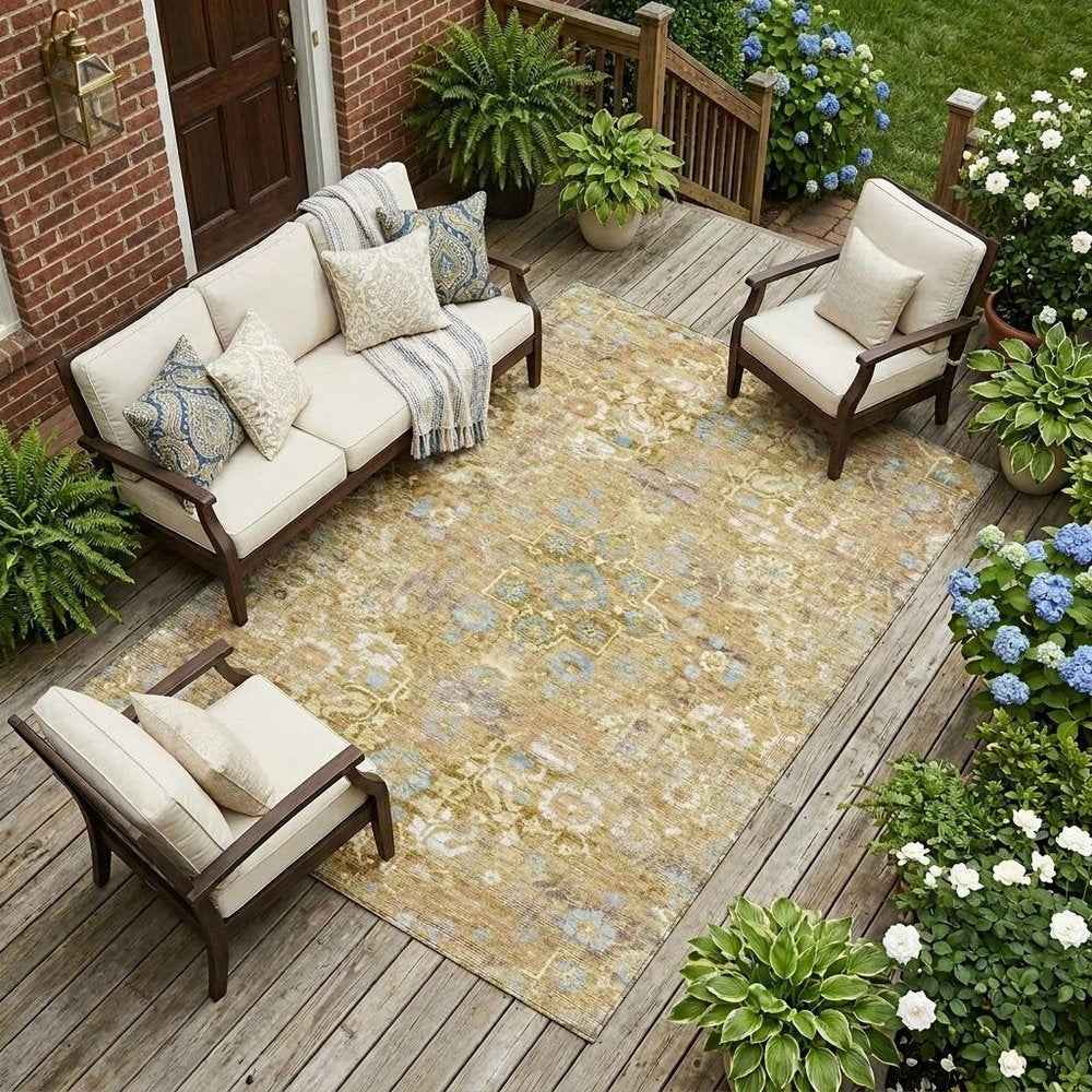 9' X 12' Gold And Copper Floral Medallion Washable Indoor Outdoor Area Rug HomeRoots