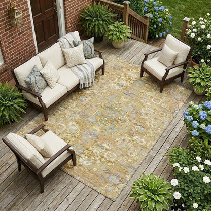 9' X 12' Gold And Copper Floral Medallion Washable Indoor Outdoor Area Rug HomeRoots