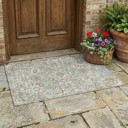 3' X 5' Ivory And Pewter Floral Medallion Washable Indoor Outdoor Area Rug HomeRoots