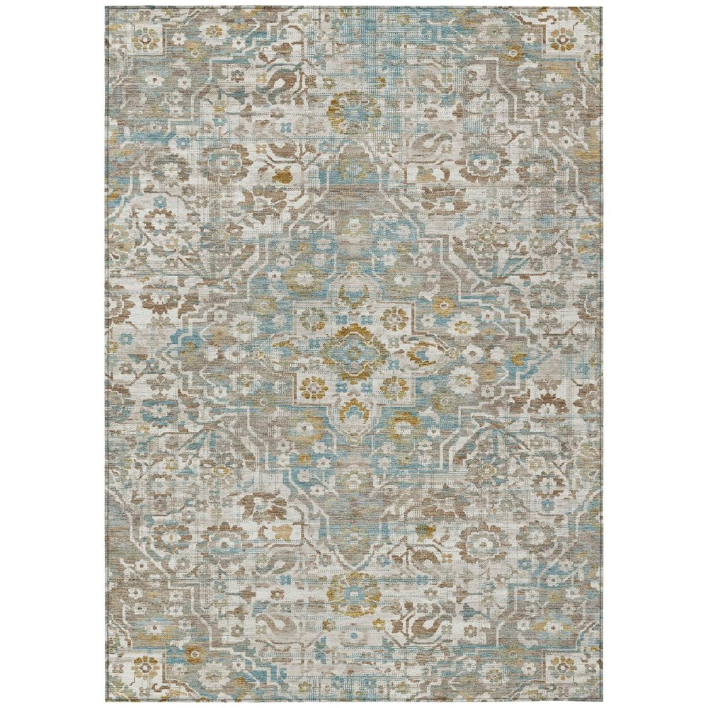 8' X 10' Ivory And Pewter Floral Medallion Washable Indoor Outdoor Area Rug — view 1