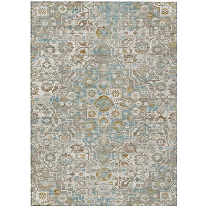 8' X 10' Ivory And Pewter Floral Medallion Washable Indoor Outdoor Area Rug HomeRoots