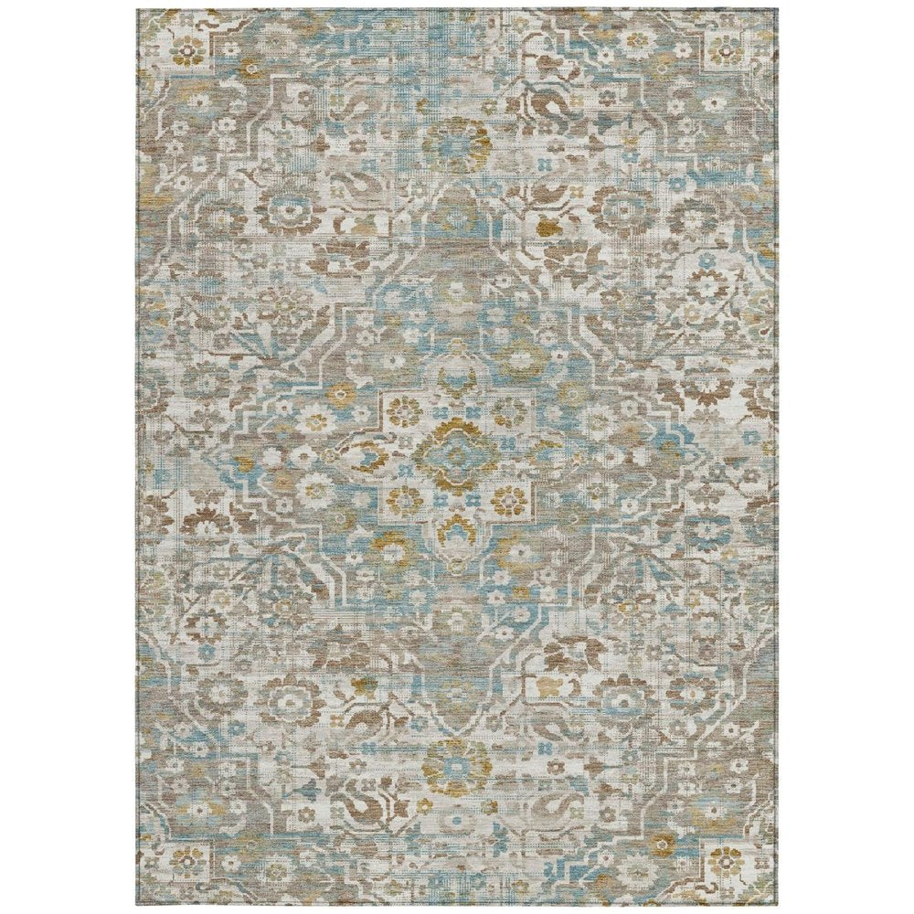 10' X 14' Ivory And Pewter Floral Medallion Washable Indoor Outdoor Area Rug — view 8