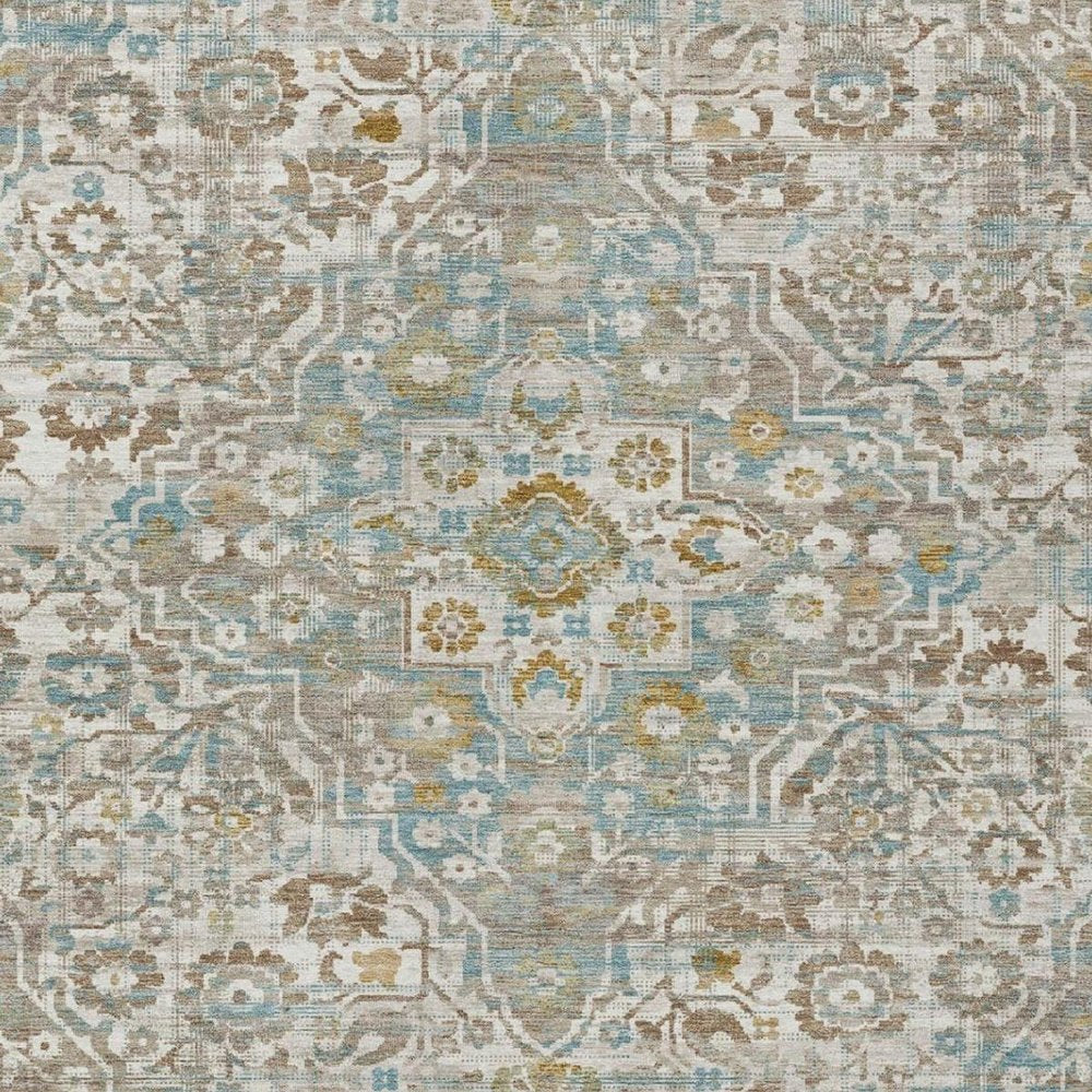 10' X 14' Ivory And Pewter Floral Medallion Washable Indoor Outdoor Area Rug — view 9