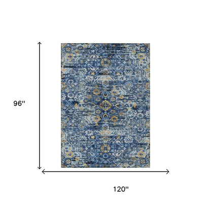 8' X 10' Navy Blue And Blue Floral Medallion Washable Indoor Outdoor Area Rug HomeRoots
