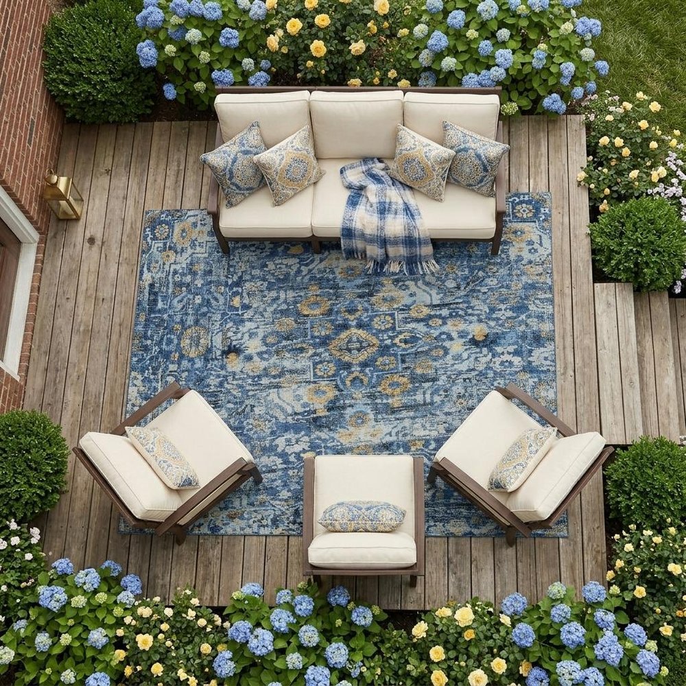 9' X 12' Navy Blue And Blue Floral Medallion Washable Indoor Outdoor Area Rug HomeRoots