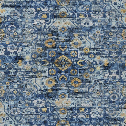 10' X 14' Navy Blue And Blue Floral Medallion Washable Indoor Outdoor Area Rug