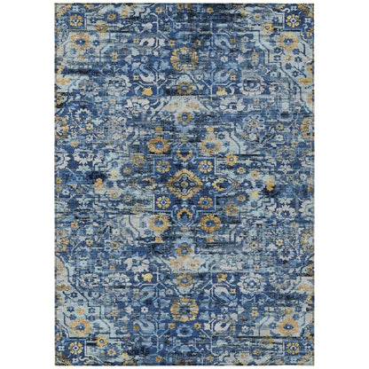 10' X 14' Navy Blue And Blue Floral Medallion Washable Indoor Outdoor Area Rug HomeRoots