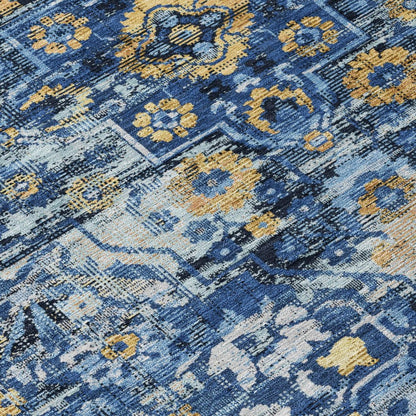 10' X 14' Navy Blue And Blue Floral Medallion Washable Indoor Outdoor Area Rug HomeRoots