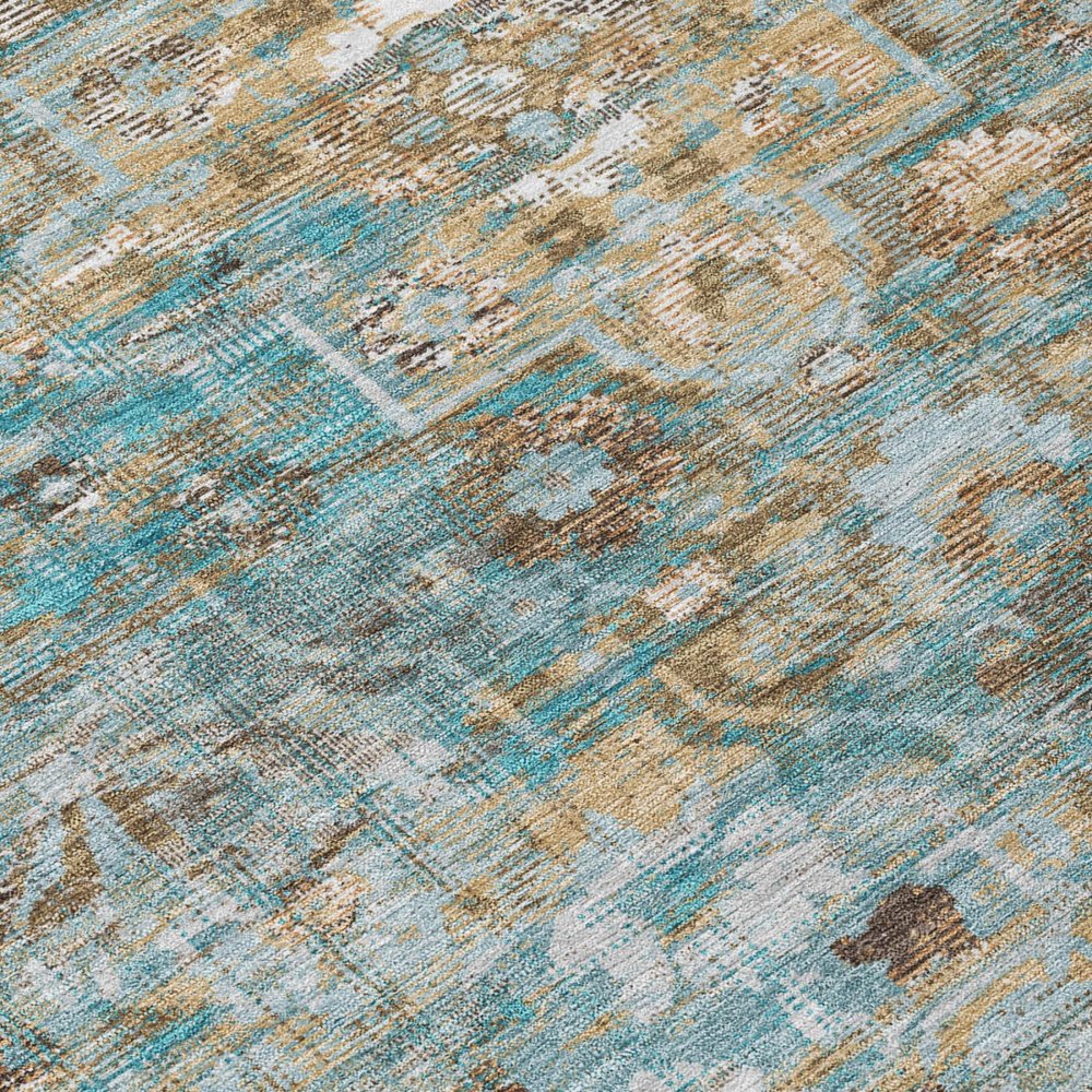8' X 10' Teal Blue And Pewter Floral Medallion Washable Indoor Outdoor Area Rug HomeRoots