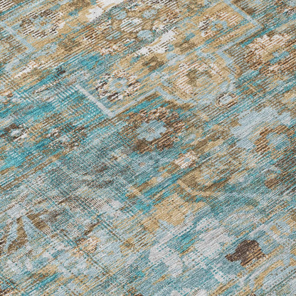 8' X 10' Teal Blue And Pewter Floral Medallion Washable Indoor Outdoor Area Rug HomeRoots