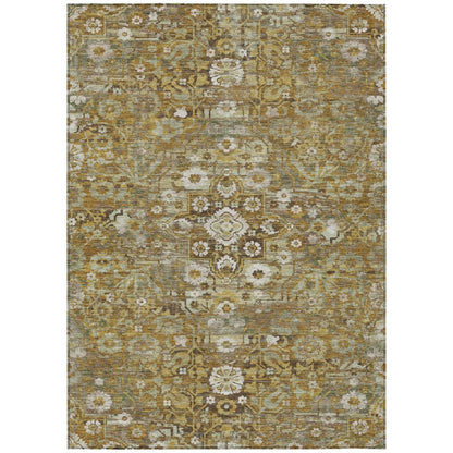 5' X 8' Walnut And Gold Floral Medallion Washable Indoor Outdoor Area Rug HomeRoots
