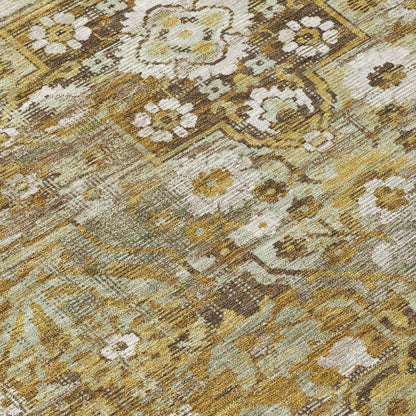 5' X 8' Walnut And Gold Floral Medallion Washable Indoor Outdoor Area Rug HomeRoots