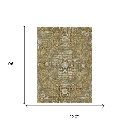 8' X 10' Walnut And Gold Floral Medallion Washable Indoor Outdoor Area Rug HomeRoots