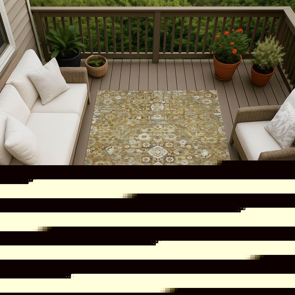 8' X 10' Walnut And Gold Floral Medallion Washable Indoor Outdoor Area Rug HomeRoots