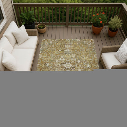 8' X 10' Walnut And Gold Floral Medallion Washable Indoor Outdoor Area Rug HomeRoots