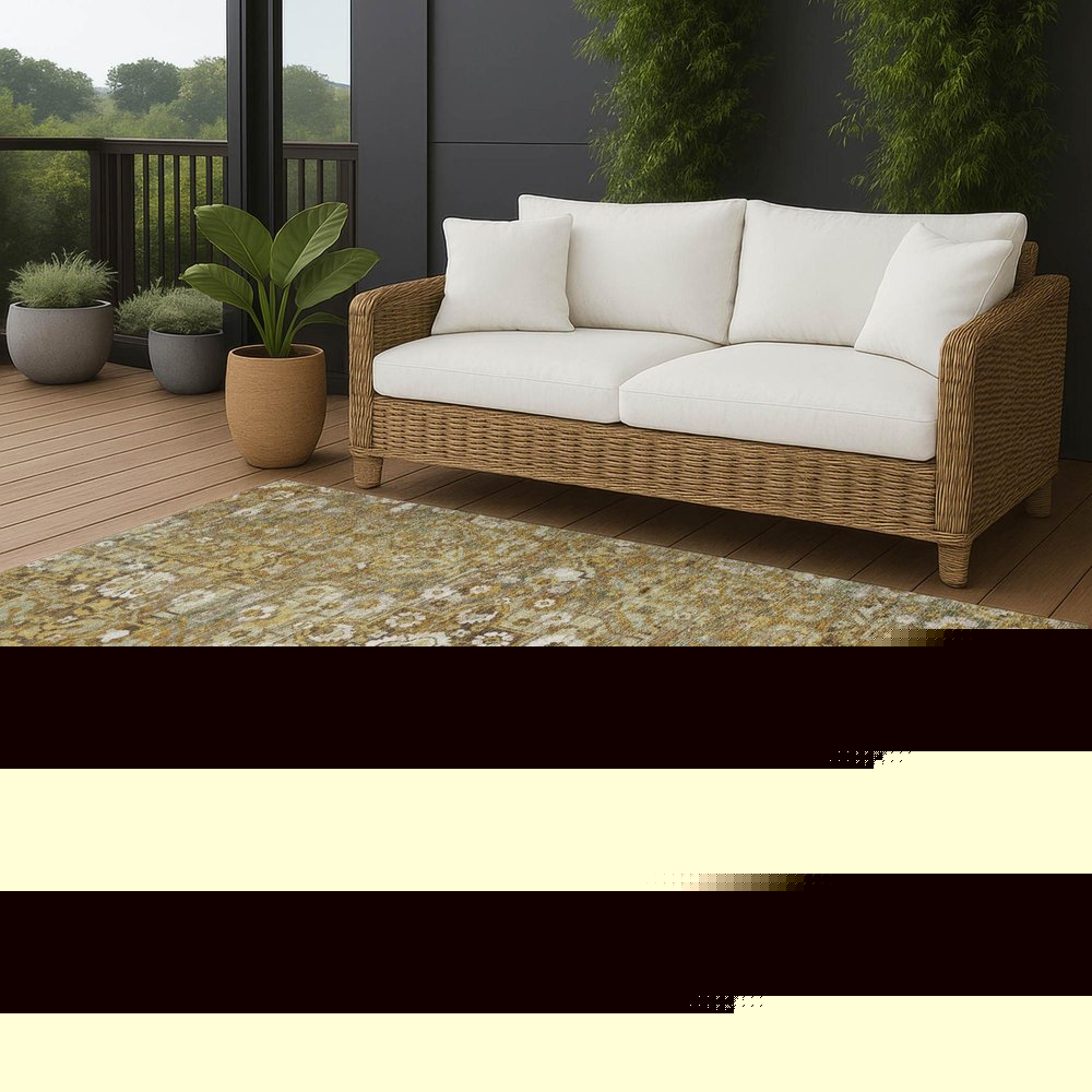 8' X 10' Walnut And Gold Floral Medallion Washable Indoor Outdoor Area Rug — view 3