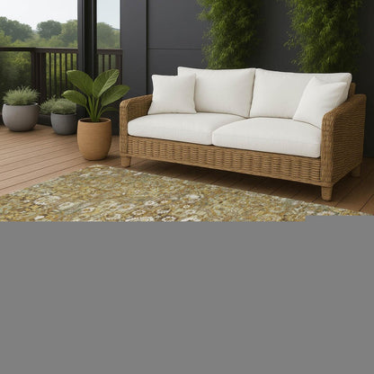 8' X 10' Walnut And Gold Floral Medallion Washable Indoor Outdoor Area Rug HomeRoots
