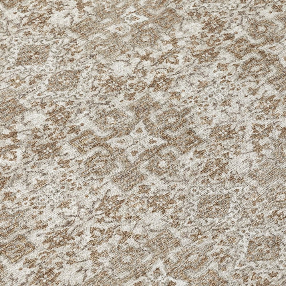 8' Beige And Brown Round Damask Washable Indoor Outdoor Area Rug — view 3