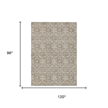 8' X 10' Beige And Brown Damask Washable Indoor Outdoor Area Rug HomeRoots