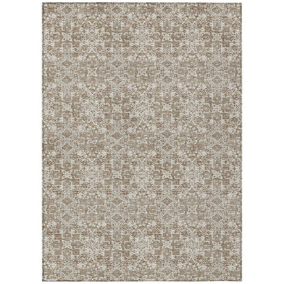8' X 10' Beige And Brown Damask Washable Indoor Outdoor Area Rug HomeRoots