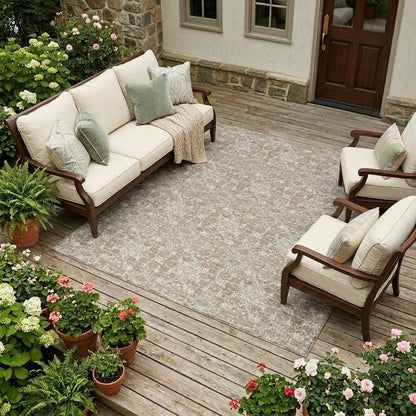 8' X 10' Beige And Brown Damask Washable Indoor Outdoor Area Rug HomeRoots
