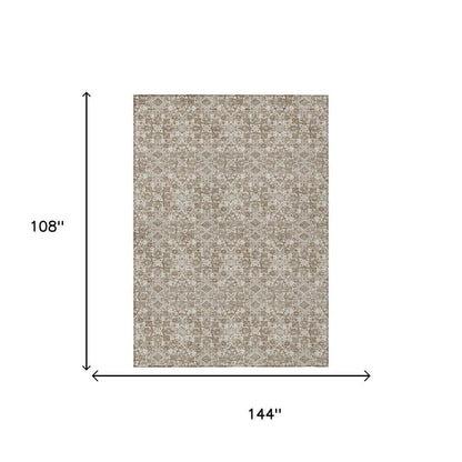 9' X 12' Beige And Brown Damask Washable Indoor Outdoor Area Rug HomeRoots