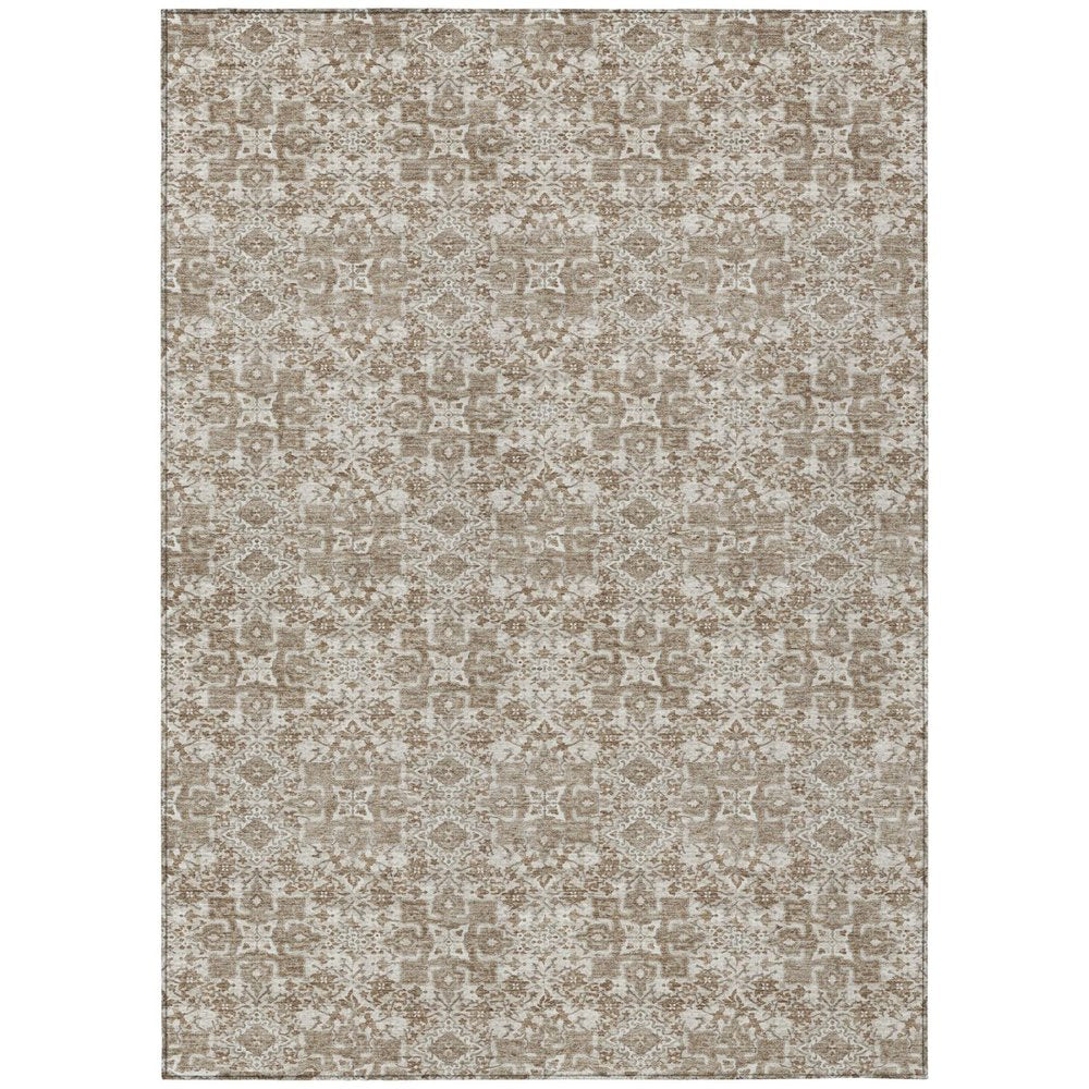 10' X 14' Beige And Brown Damask Washable Indoor Outdoor Area Rug — view 1