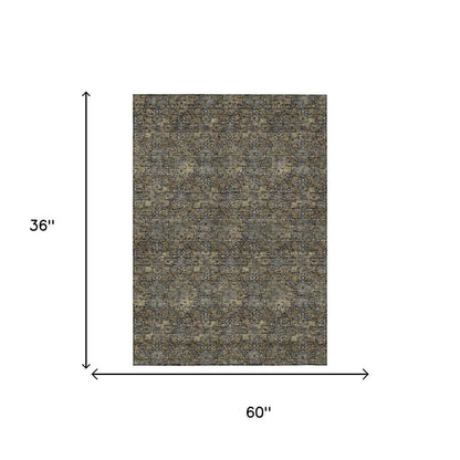 3' X 5' Black And Coffee Damask Washable Indoor Outdoor Area Rug HomeRoots