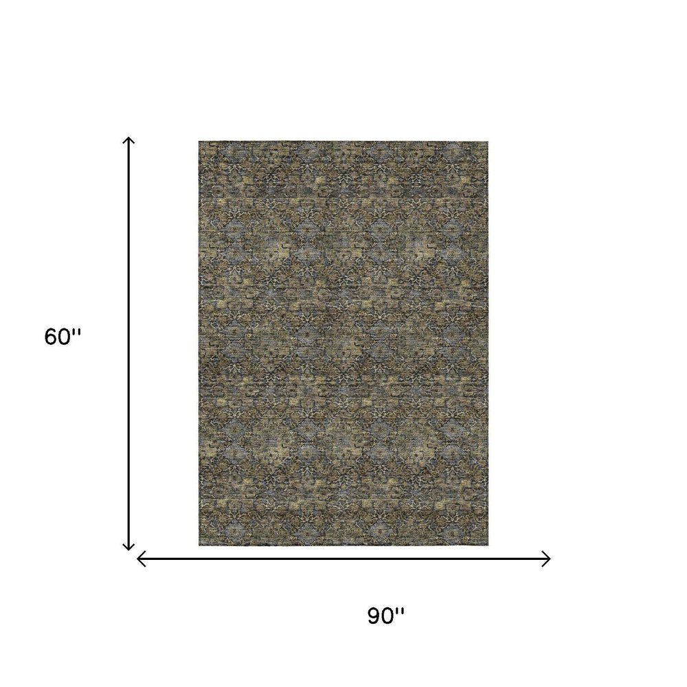 5' X 8' Black And Coffee Damask Washable Indoor Outdoor Area Rug — view 4