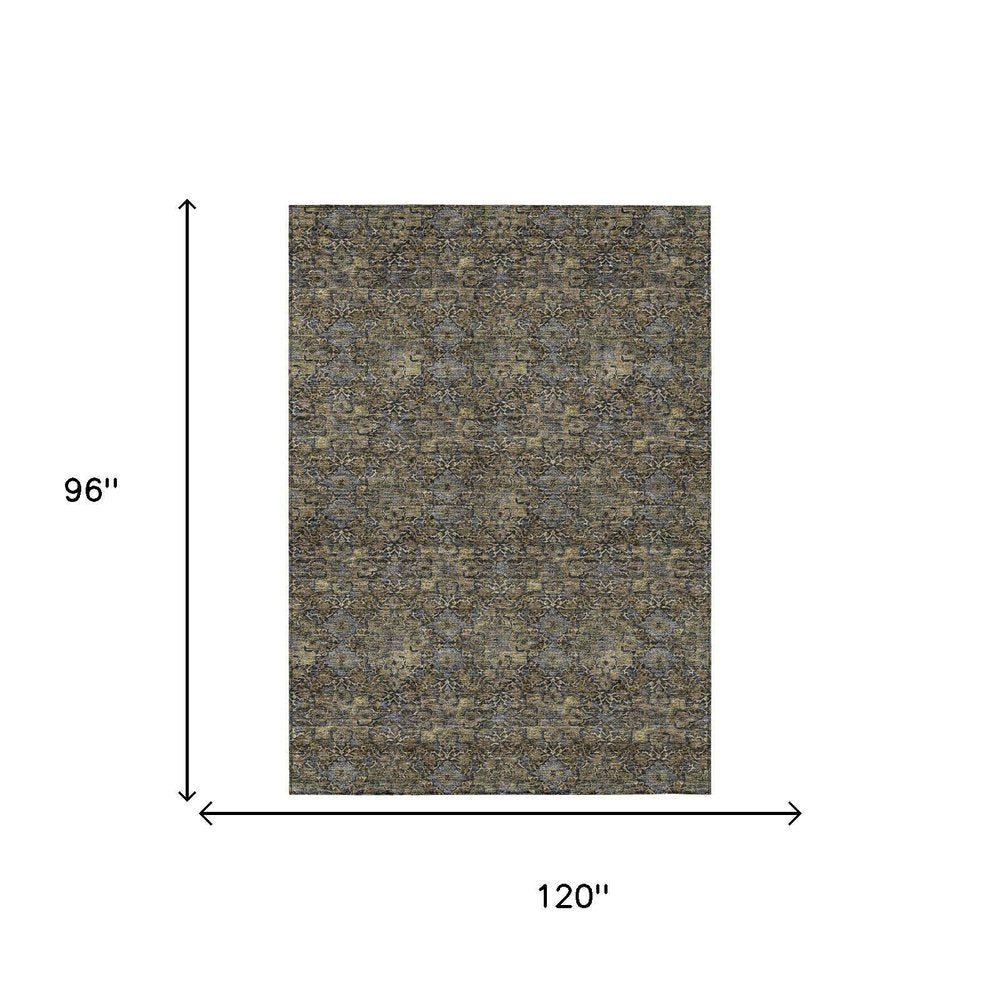 8' X 10' Black And Coffee Damask Washable Indoor Outdoor Area Rug HomeRoots