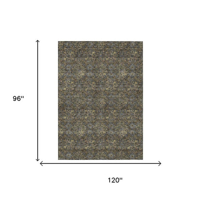 8' X 10' Black And Coffee Damask Washable Indoor Outdoor Area Rug HomeRoots