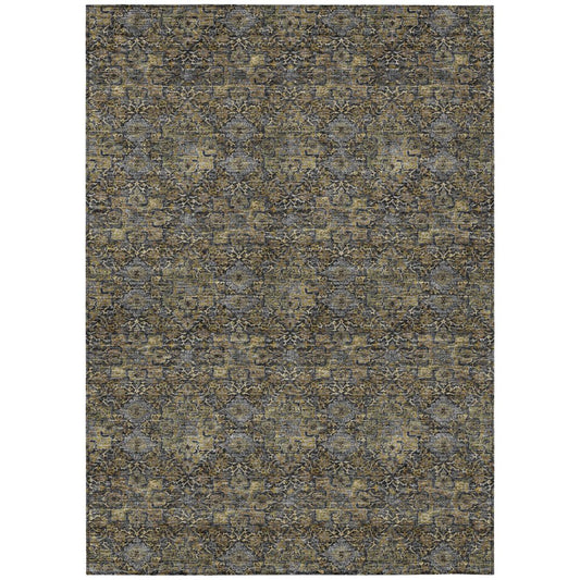 8' X 10' Black And Coffee Damask Washable Indoor Outdoor Area Rug